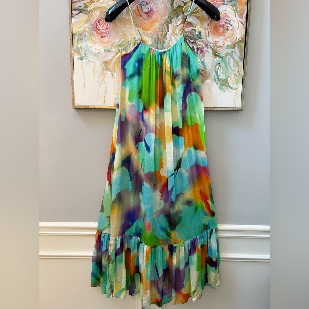 Lavender Brown Maia Dress - Watercolor Print Maxi - Size XS - Picture 3 of 14